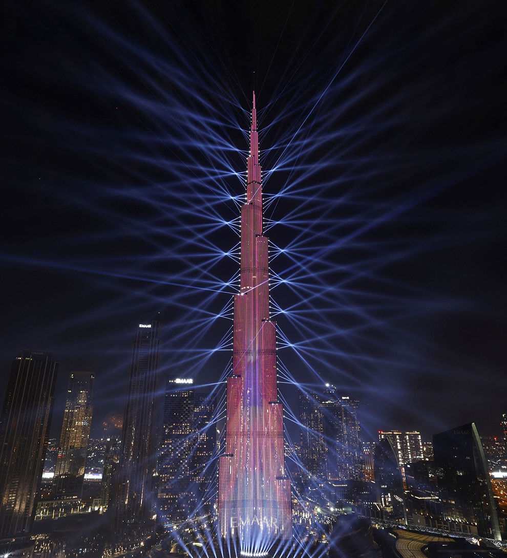 Lights are projected from the Burj Khalifa, the tallest building in the world, during the New Year's celebrations in Dubai, United Arab Emirates. REUTERS/Amr Alfiky