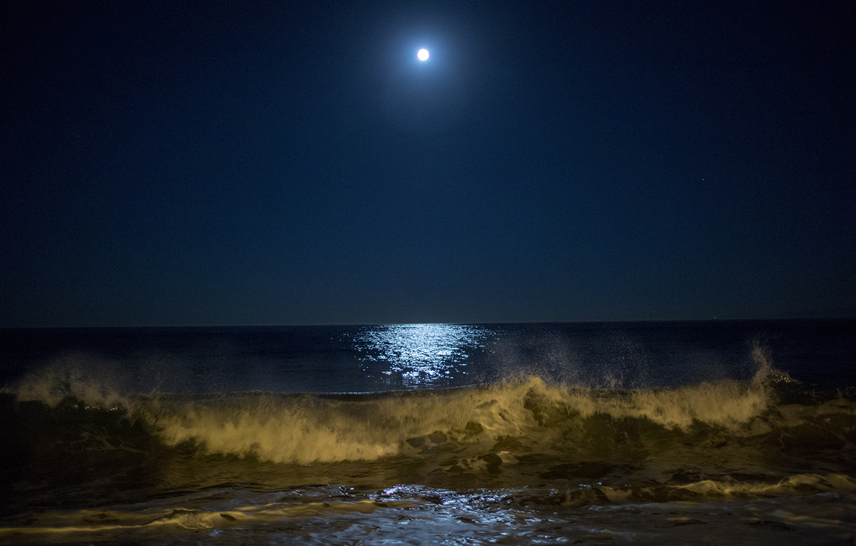 REDONDO BEACH, CA - NOVEMBER 14: Surf breaks as the moon makes its closest orbit to the Earth since 1948 on November 14, 2016 in Redondo Beach, California. The so-called supermoon appears up to 14 percent bigger and 30 percent brighter as it comes about 22,000 miles closer to the Earth than average, though to the casual observer, the increase appears slight. (Photo by David McNew/Getty Images)