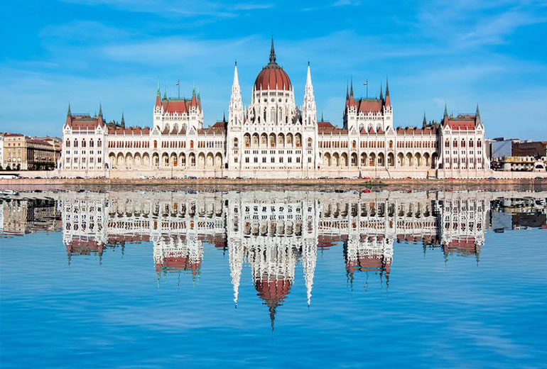 Hungarian Parliament Building reflected in the Danube